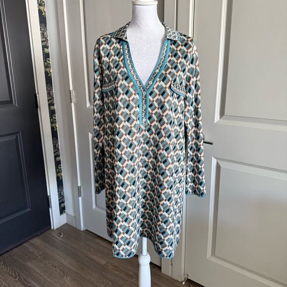 Zara Metallic Retro Geo Print Collared Sweater Dress Size S - Picture 1 of 8